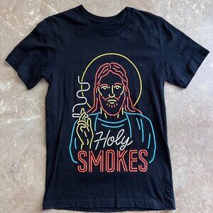 Mens Holy Smokes Jesus Smoking T-Shirt Punk Rock - Small